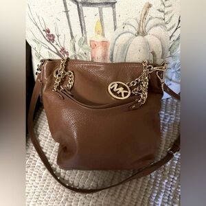 Michael Kors Brown and Gold Shoulder Bag with Classic Design